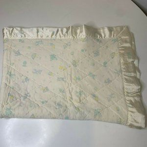 Vintage baby blanket nylon satin trim color white